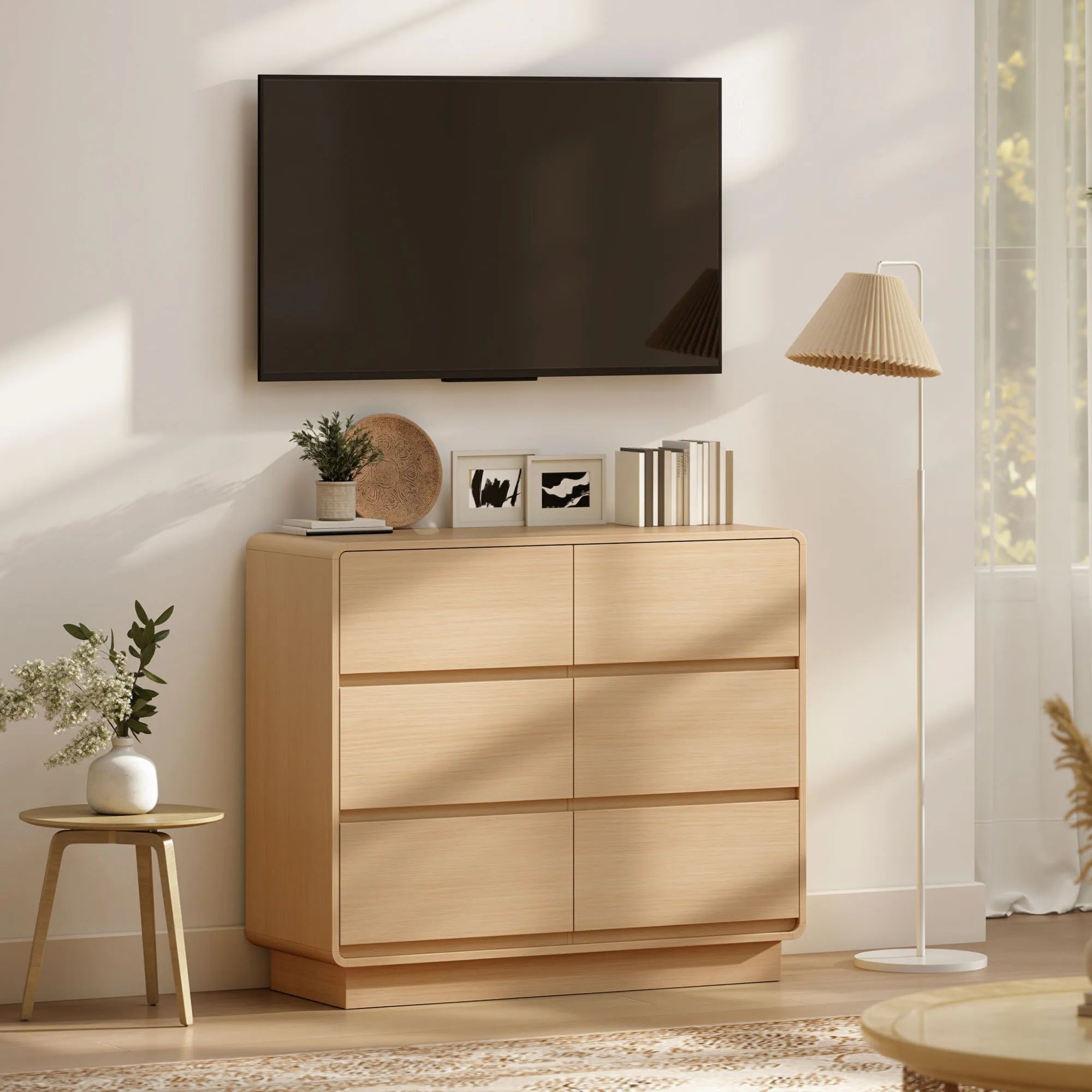 Komoda su 6 stalčių, 100 cm, natūralios medienos spalvos
