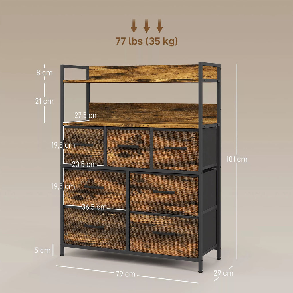 Matmenų schema centimetrais: komoda 79x29x101 cm, leidžiama apkrova iki 35 kg