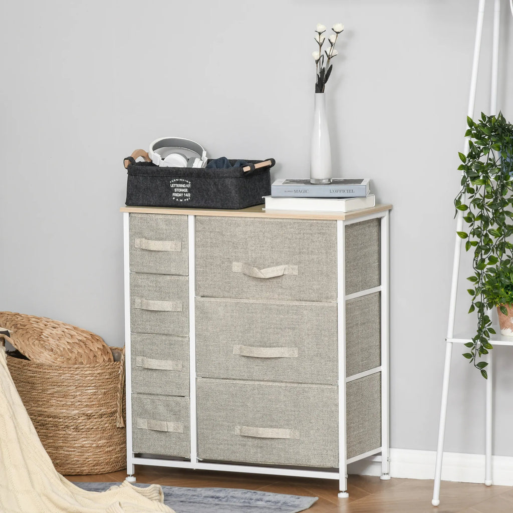Komoda su 7 stalčių, metalinis rėmas, 63,5 × 30 × 71 cm, šviesiai pilka