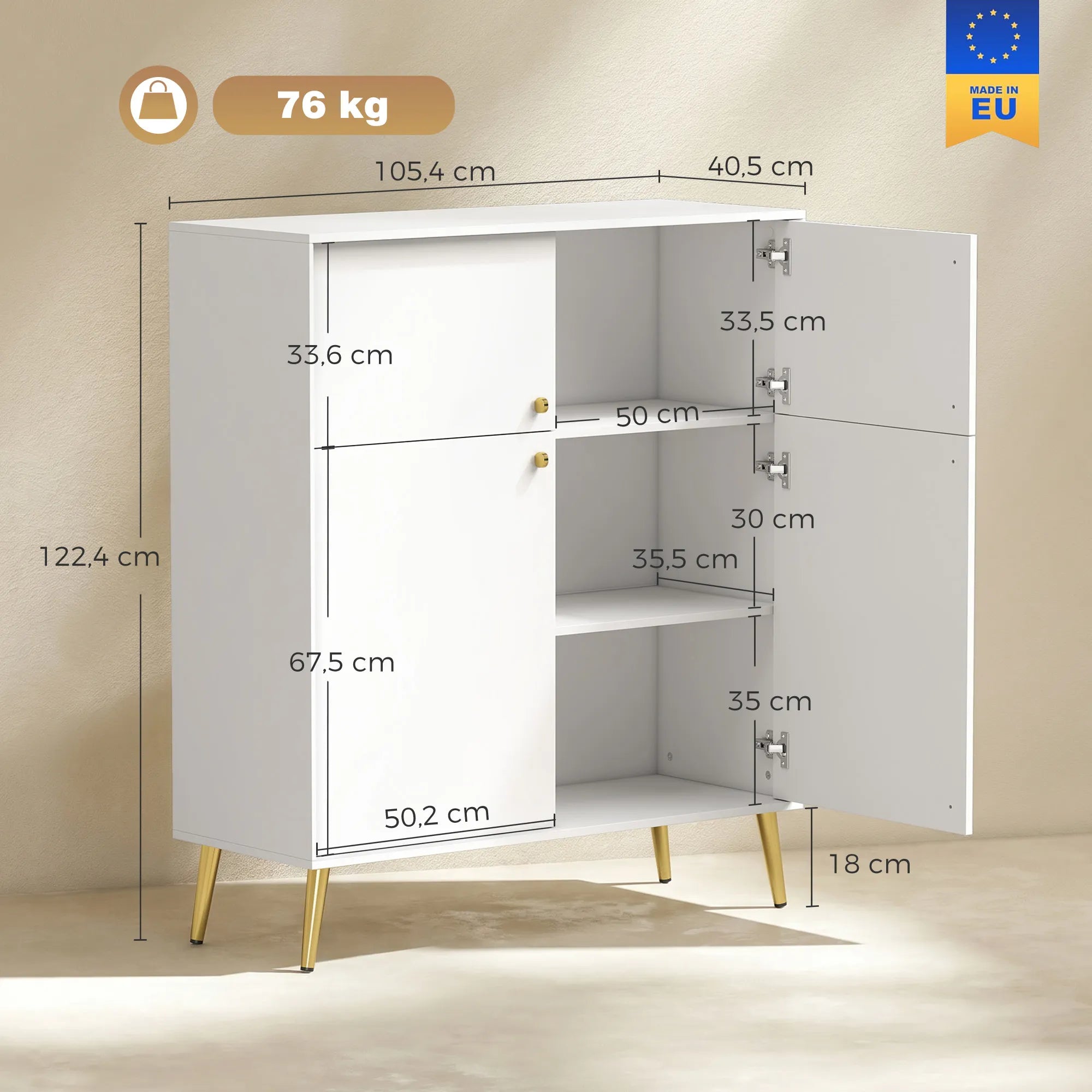 Komoda su durelėmis, 105,4 cm, kreminė