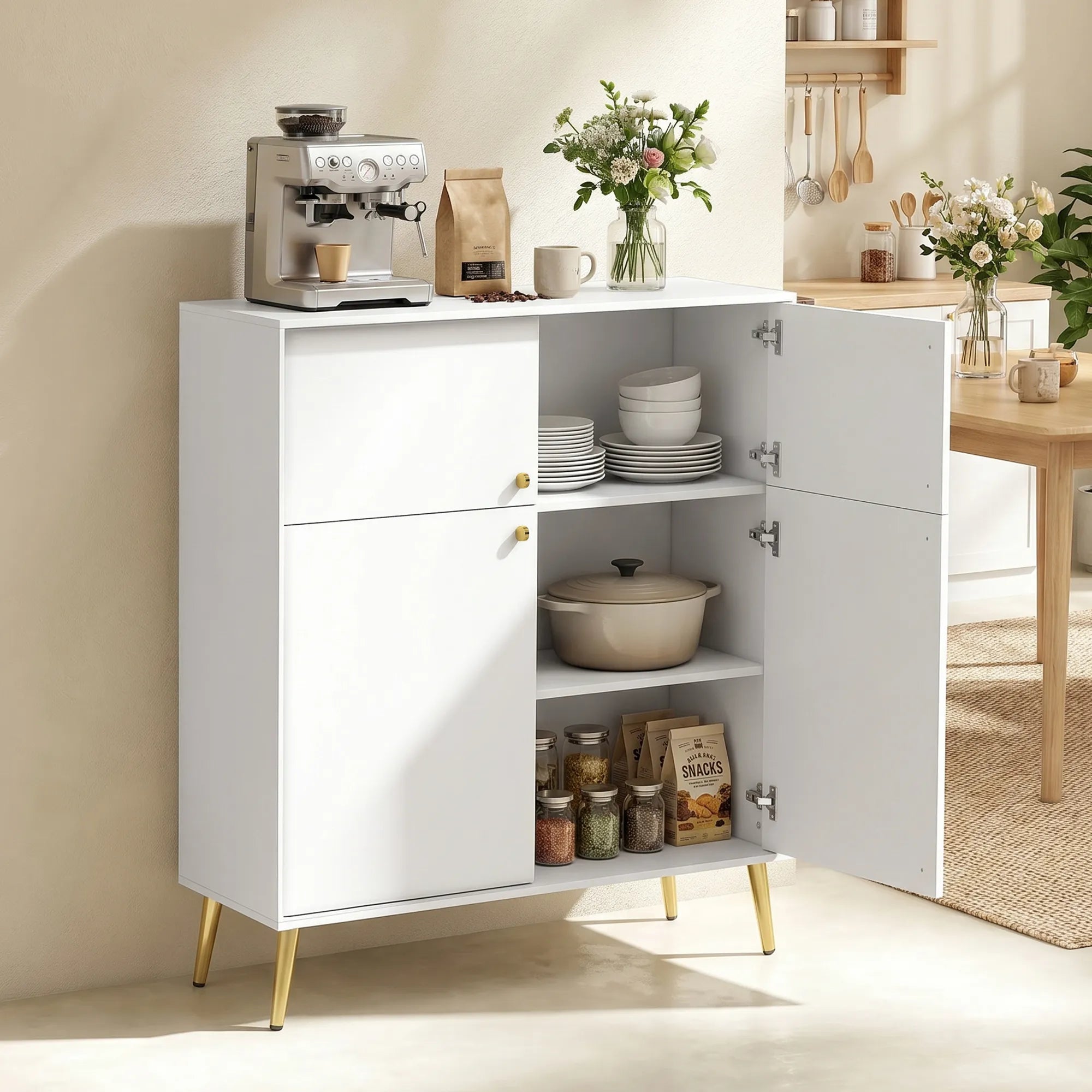 Komoda su durelėmis, 105,4 cm, kreminė