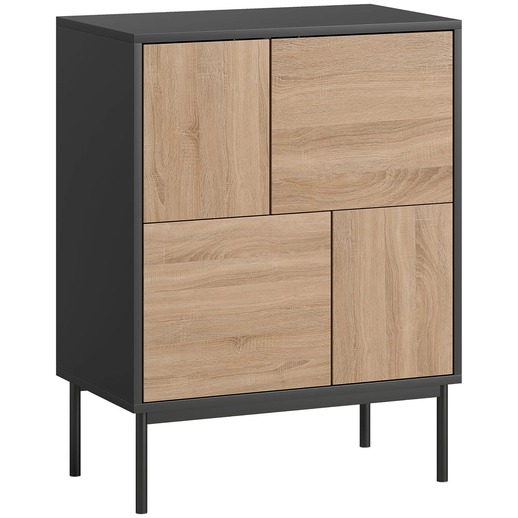 Komoda su „push-to-open“ durelėmis, 60 x 35 x 78 cm, juoda su natūralios medienos elementais