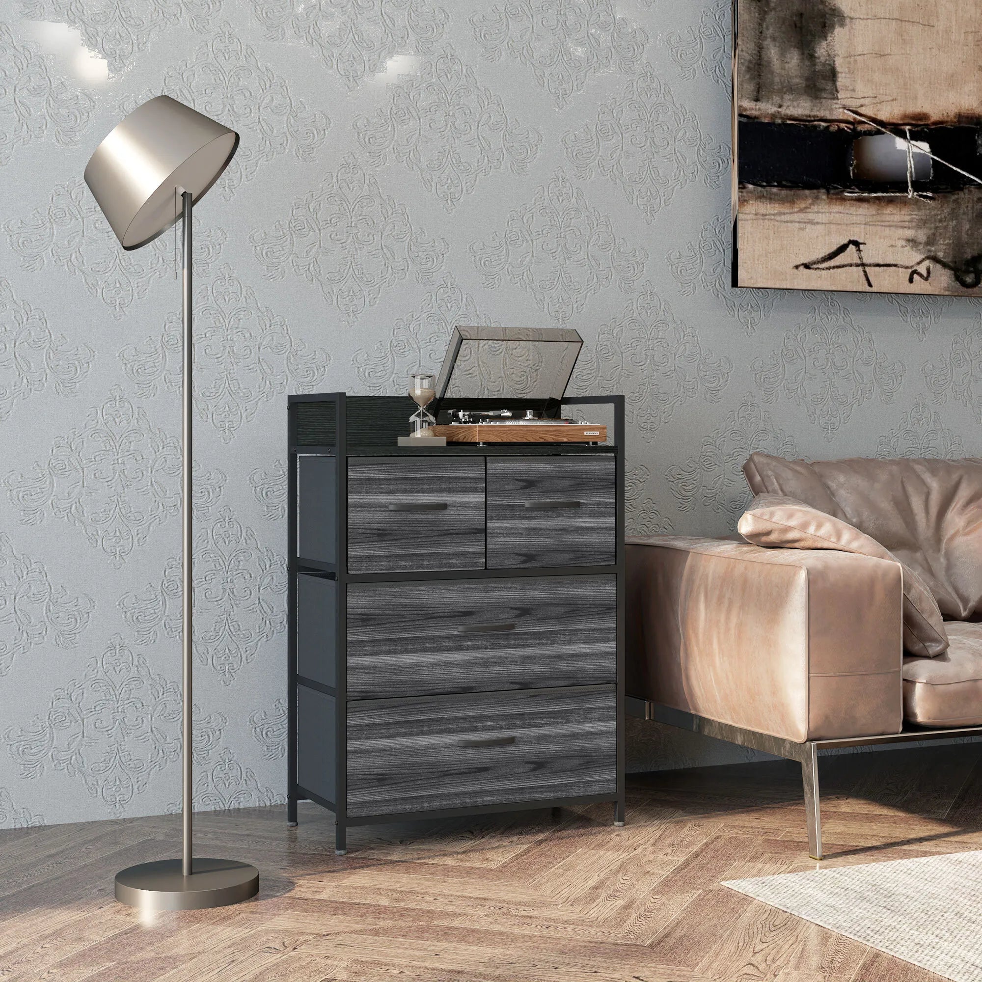 Komoda su stalčiais, industrinio stiliaus, 60x29x85 cm, juoda