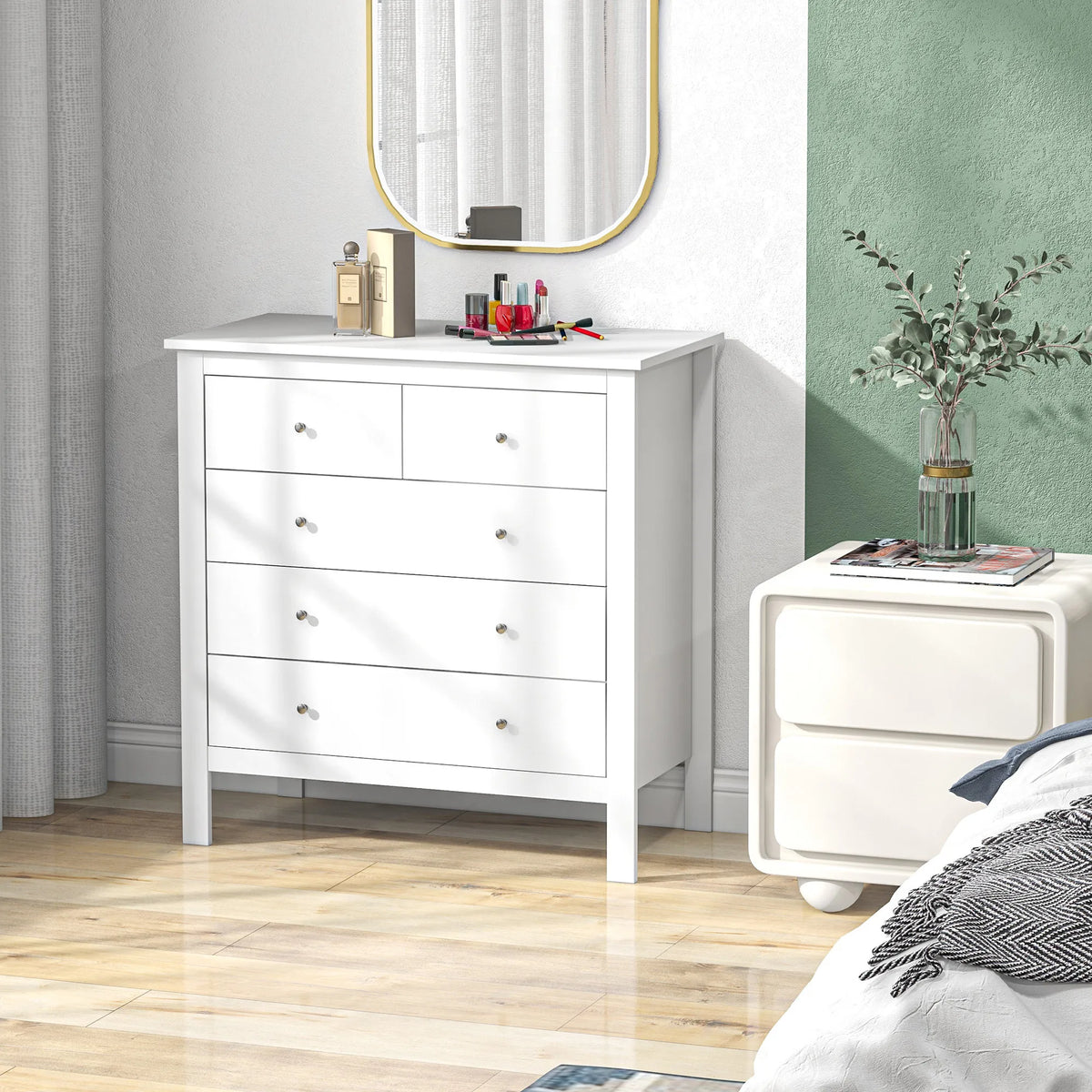 Komoda su tyliu atidarymu ir apsauga nuo apvirtimo, 79 × 39,5 × 80,5 cm, balta