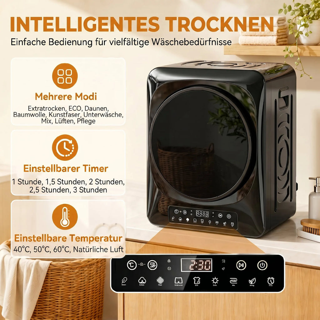 Kompaktinis džiovintuvas 1000 W su jutikliais 5 kg, juodas
