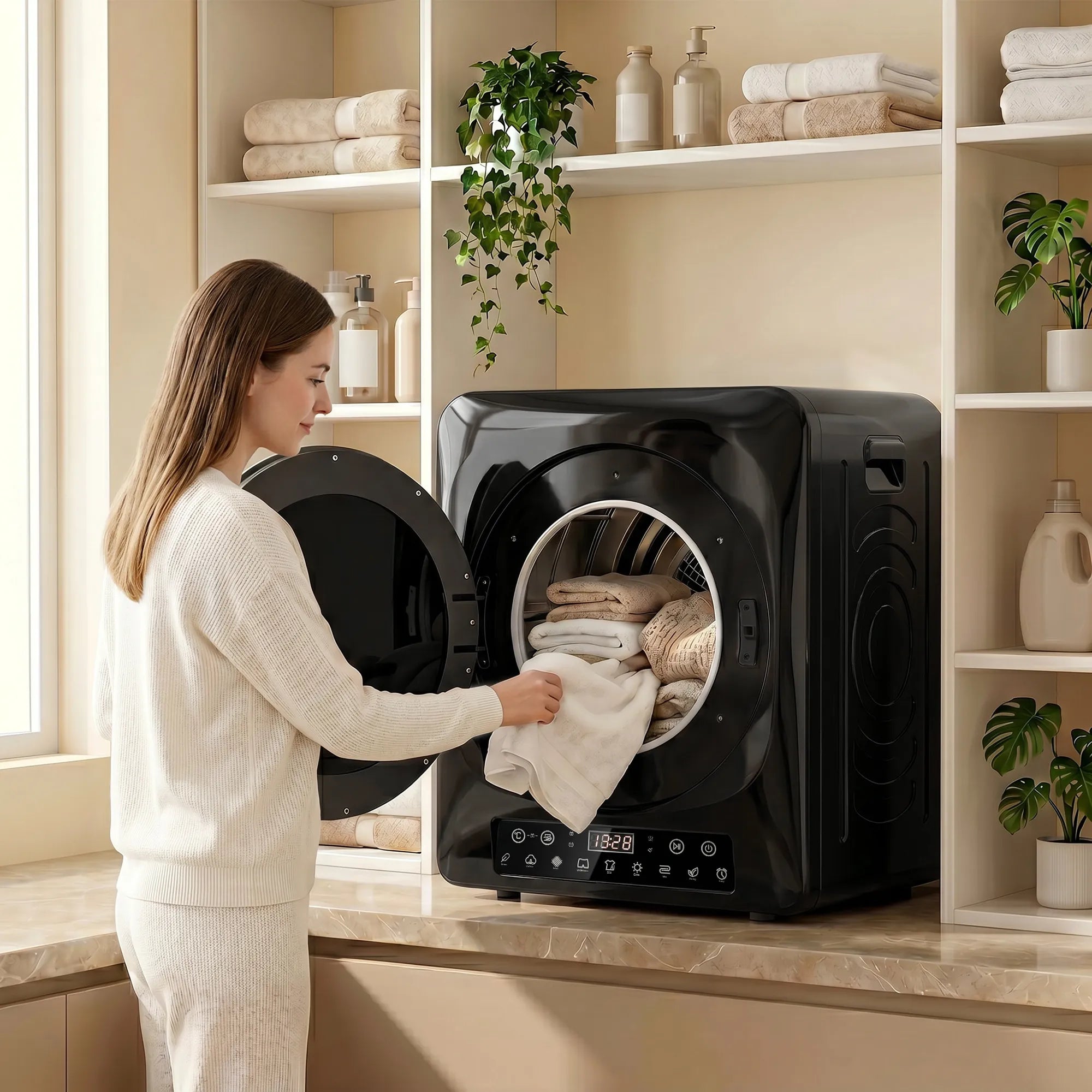 Kompaktinis džiovintuvas 1000 W su jutikliais 5 kg, juodas
