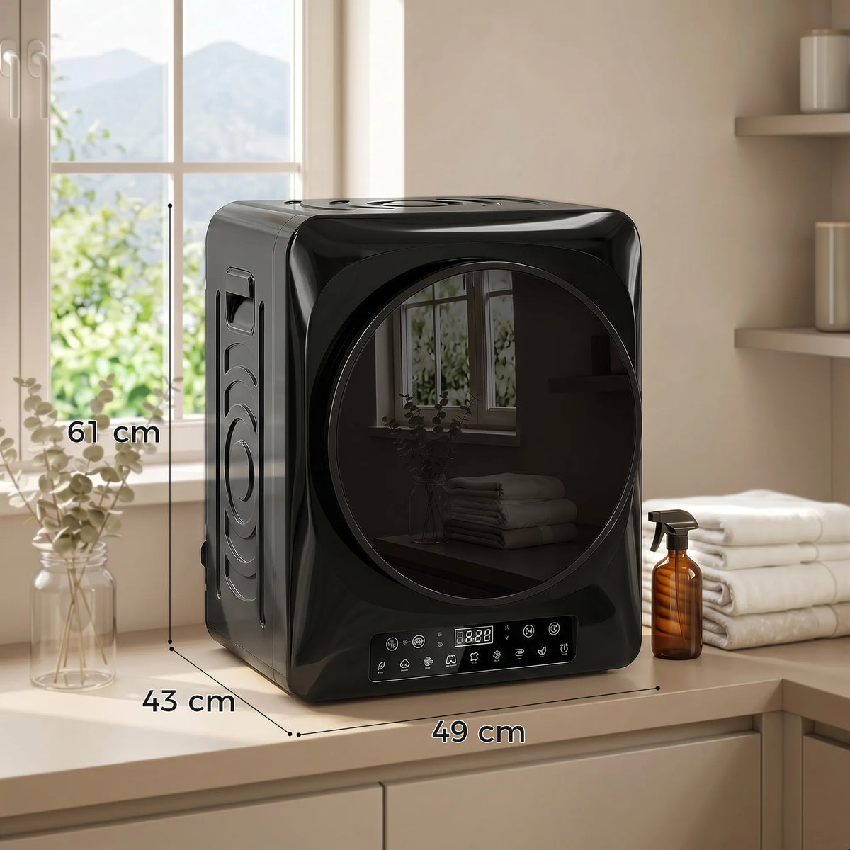 Kompaktinis džiovintuvas 1000 W su jutikliais 5 kg, juodas