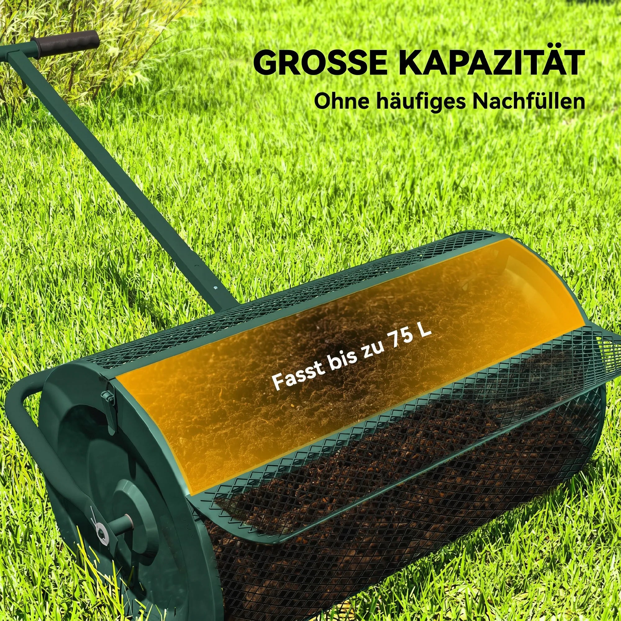 Komposto barstytuvas 75 l su reguliuojama rankena, žalias
