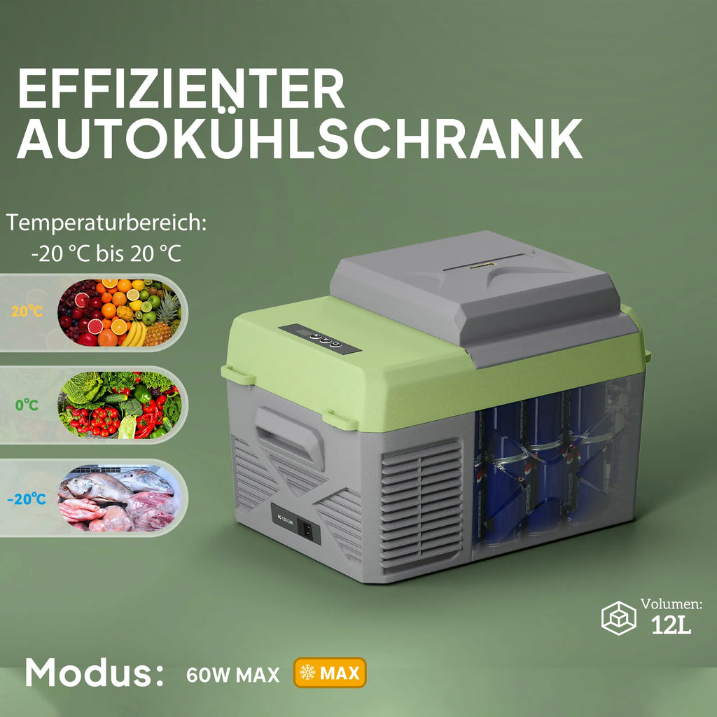 Kompresinė šaltkrepšis-šaldytuvas, 12 l, elektrinis, pilka su žalia