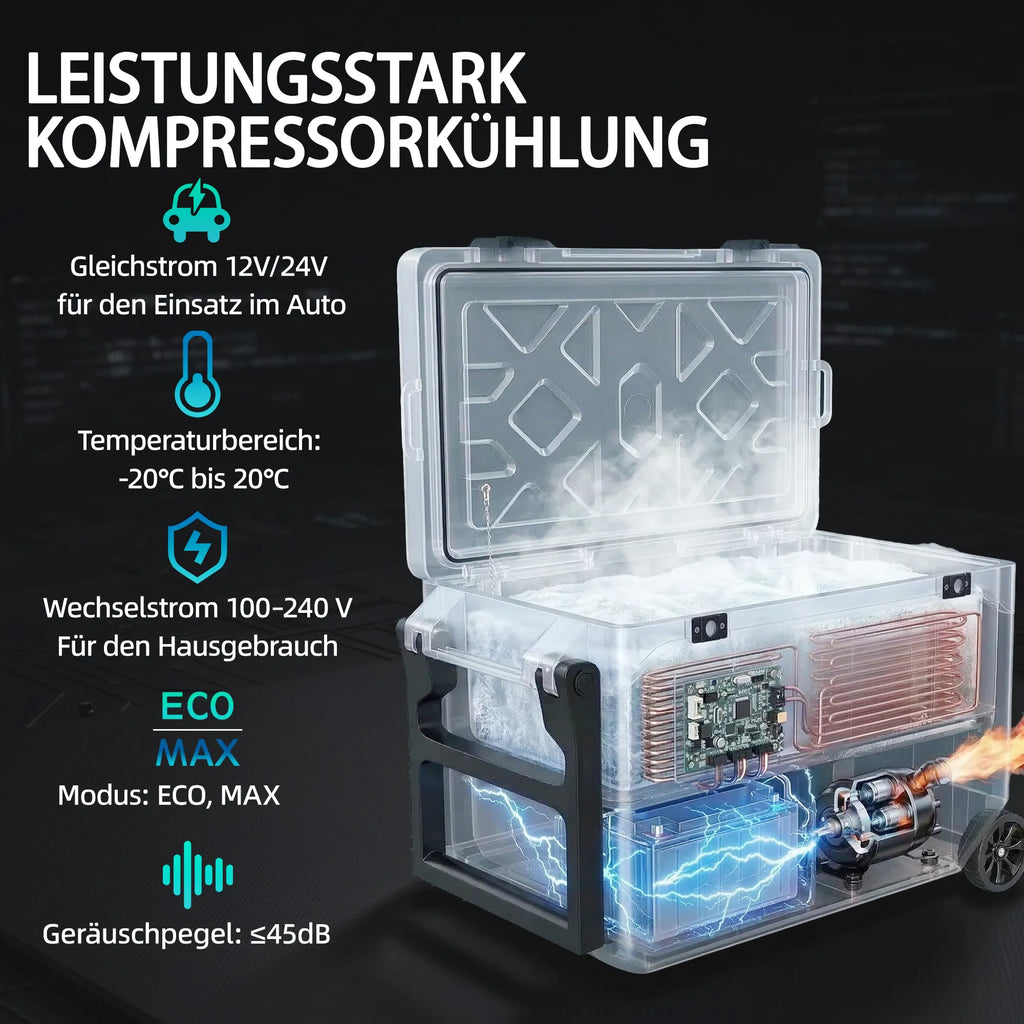 Kompresorinis automobilinis šaldytuvas 42,5L -20℃ su Bluetooth žalias