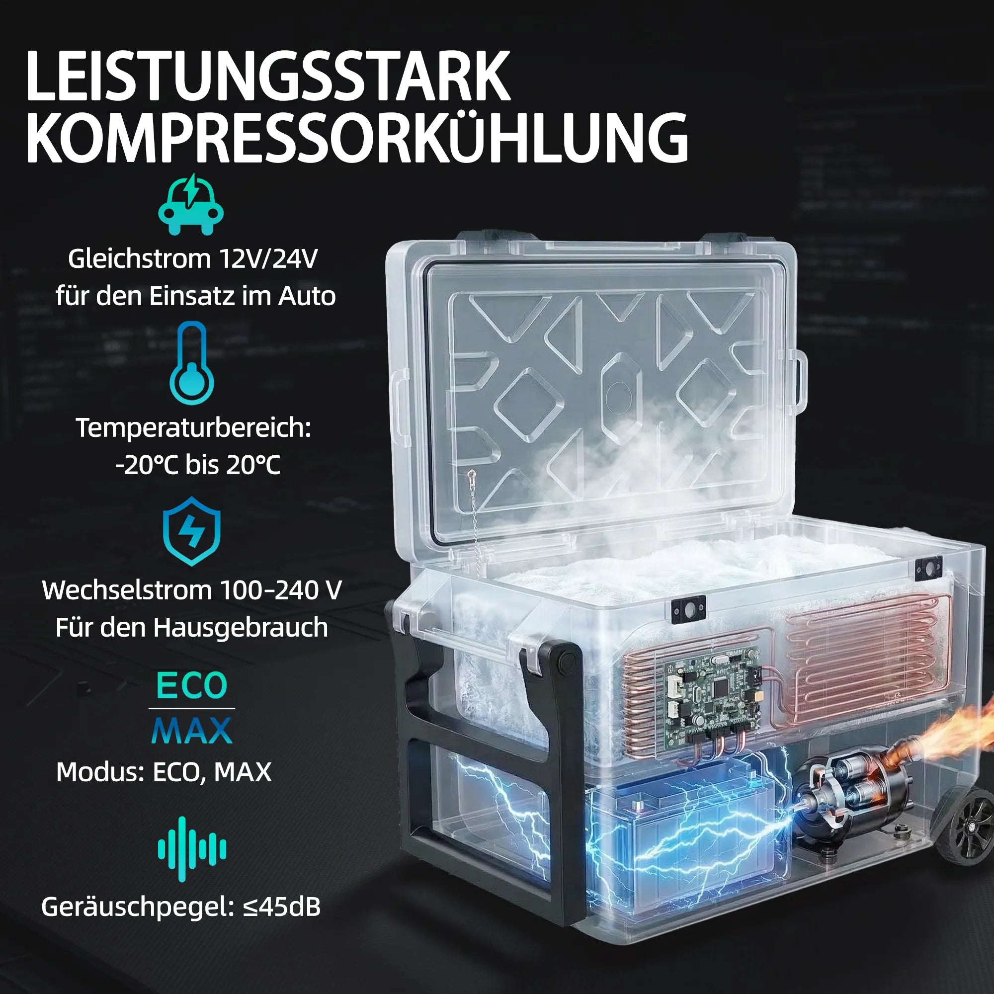 Kompresorinis automobilinis šaldytuvas 42,5L -20℃ su Bluetooth žalias