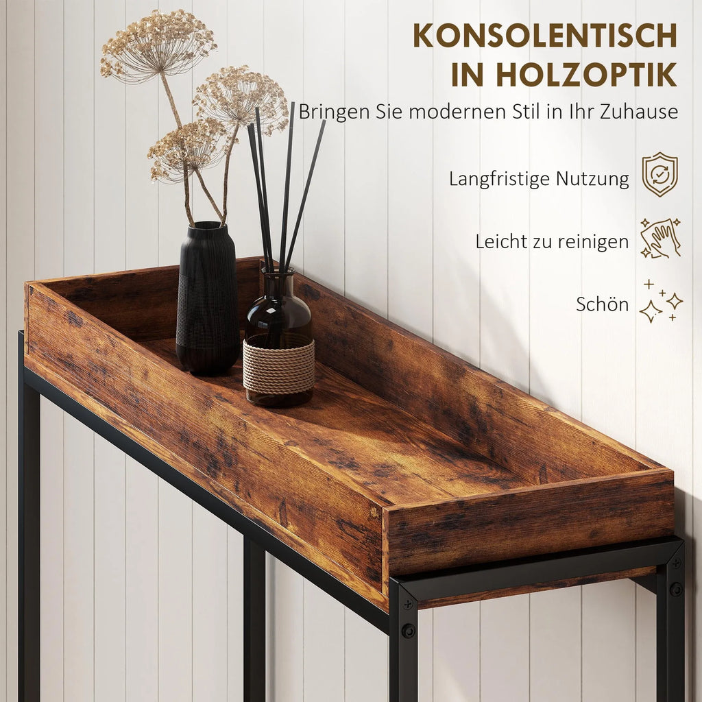 Konsolinis staliukas su apsauginiu rėmeliu, 100x30 cm, rudas