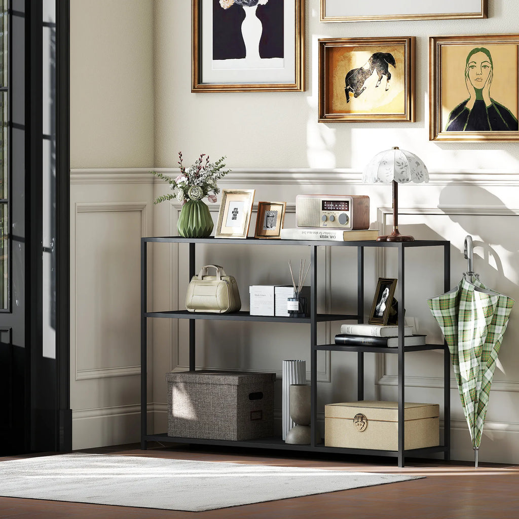 Konsolinis staliukas su lentynomis, 110 × 30 × 75 cm, juodas
