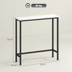 Konsolinio staliuko matmenų schema: 75x24x76 cm, iki 10 kg