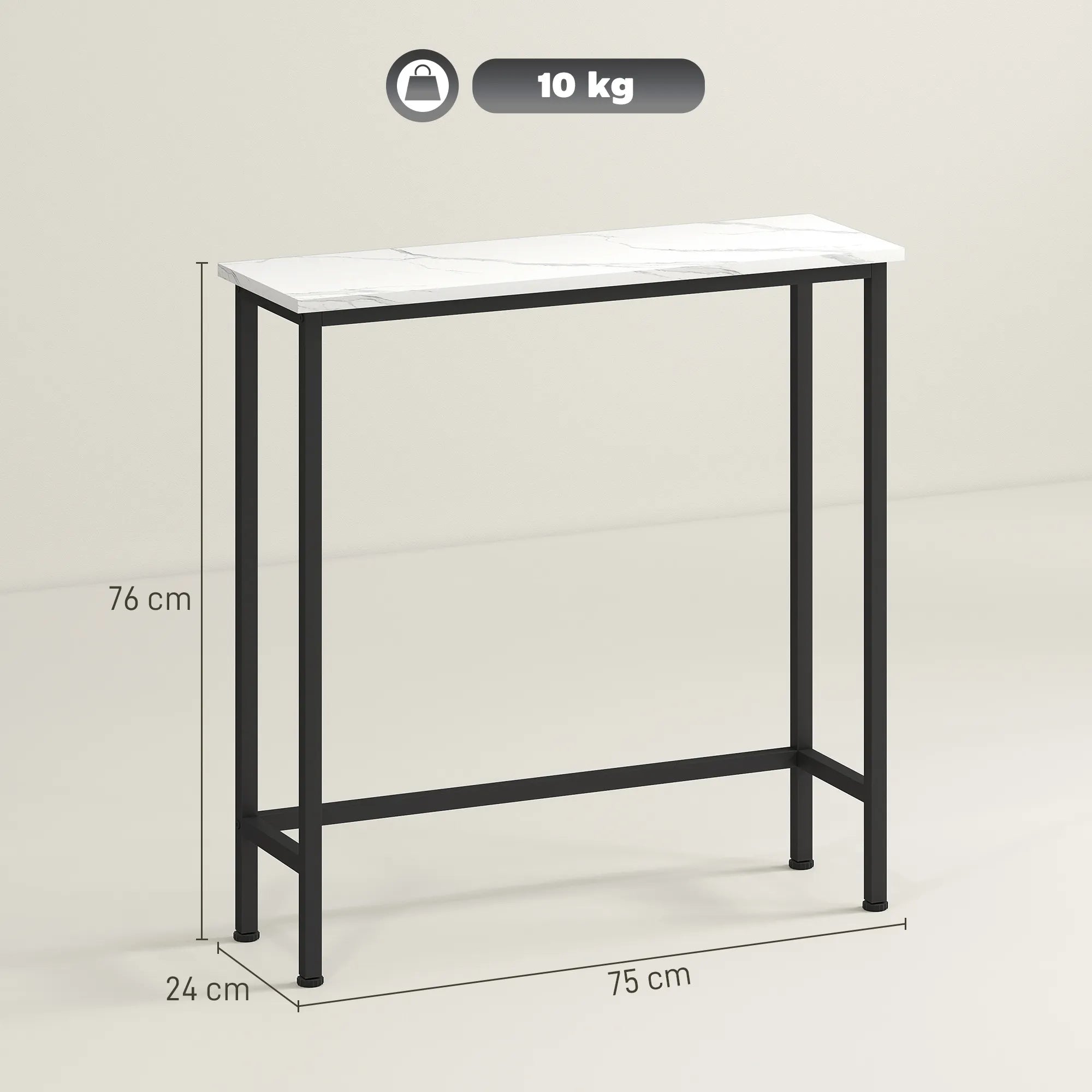 Konsolinis staliukas su marmuro imitacijos stalviršiu 75x24x76 cm juodas
