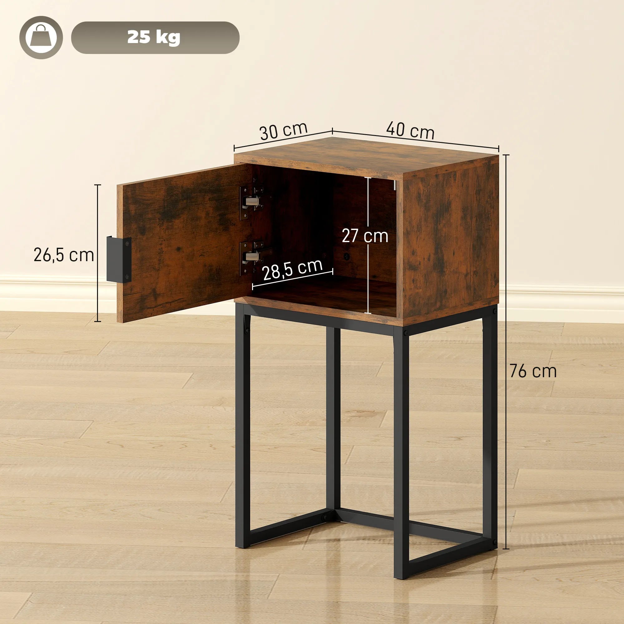 Konsolinis staliukas su spintele, industrinio stiliaus, 40x30x76 cm, rudas