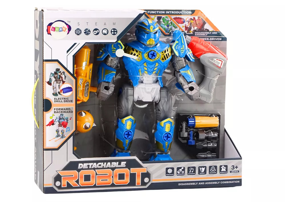 Konstruojamas robotas žaislas su įrankiais, 3+ metų, su priedais, mėlynas, pilkas, auksinis, 42 × 48 × 14 cm
