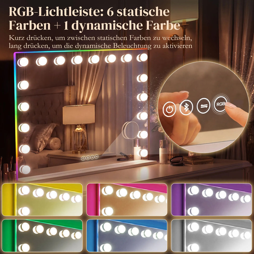 Kosmetinis veidrodis su LED apšvietimu, Bluetooth garsiakalbiu ir 10x didinimu baltas