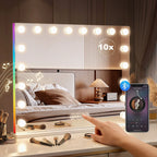 Kosmetinis veidrodis su LED apšvietimu, Bluetooth garsiakalbiu ir 10x didinimu baltas