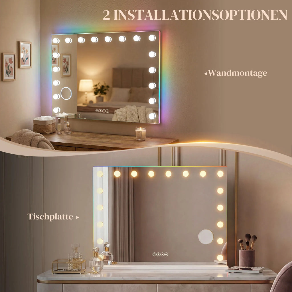 Kosmetinis veidrodis su LED apšvietimu, Bluetooth garsiakalbiu ir 10x didinimu baltas