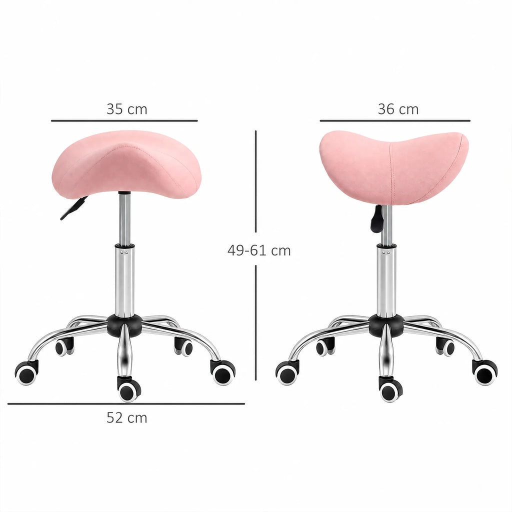Kosmetologinė balno formos kėdė su ratukais, reguliuojamo aukščio 49-61 cm, rožinė