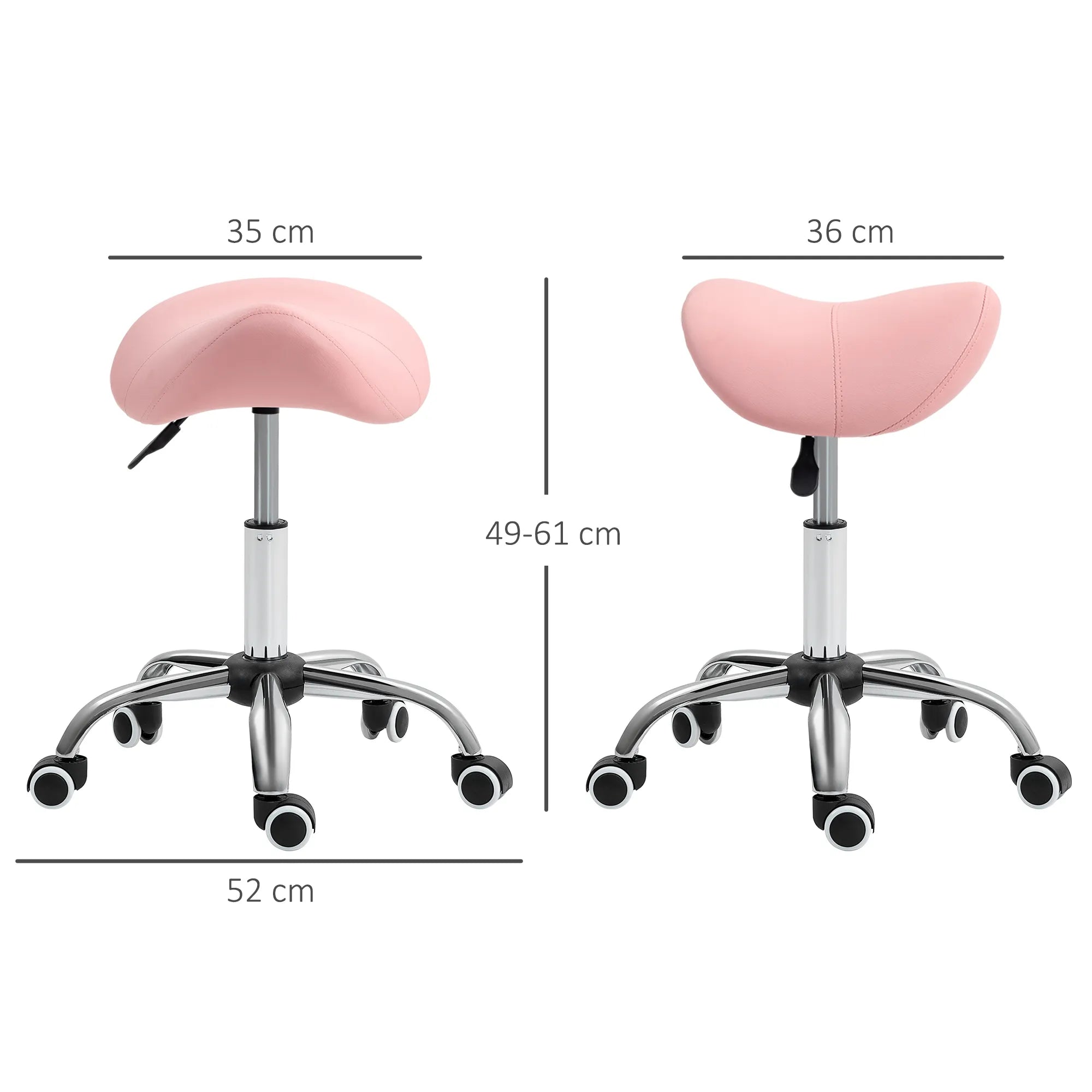Kosmetologinė balno formos kėdė su ratukais, reguliuojamo aukščio 49-61 cm, rožinė