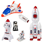 Kosminis rinkinys su raketomis, erdvėlaiviu ir astronautais