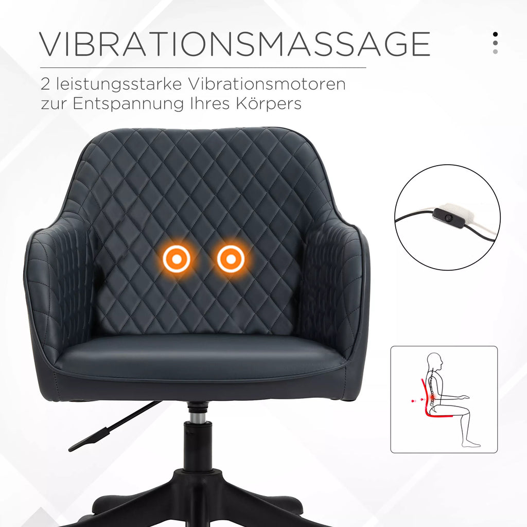 Masažinė biuro kėdė, rašomojo stalo kėdė, kompiuterio kėdė, sukiojama darbo kėdė su vibracijos funkcija, USB jungtimi, masažo funkcija, juosmens pagalve, porankiais, aukščio reguliavimu nuo 78 iki 86 cm, antracito spalvos.