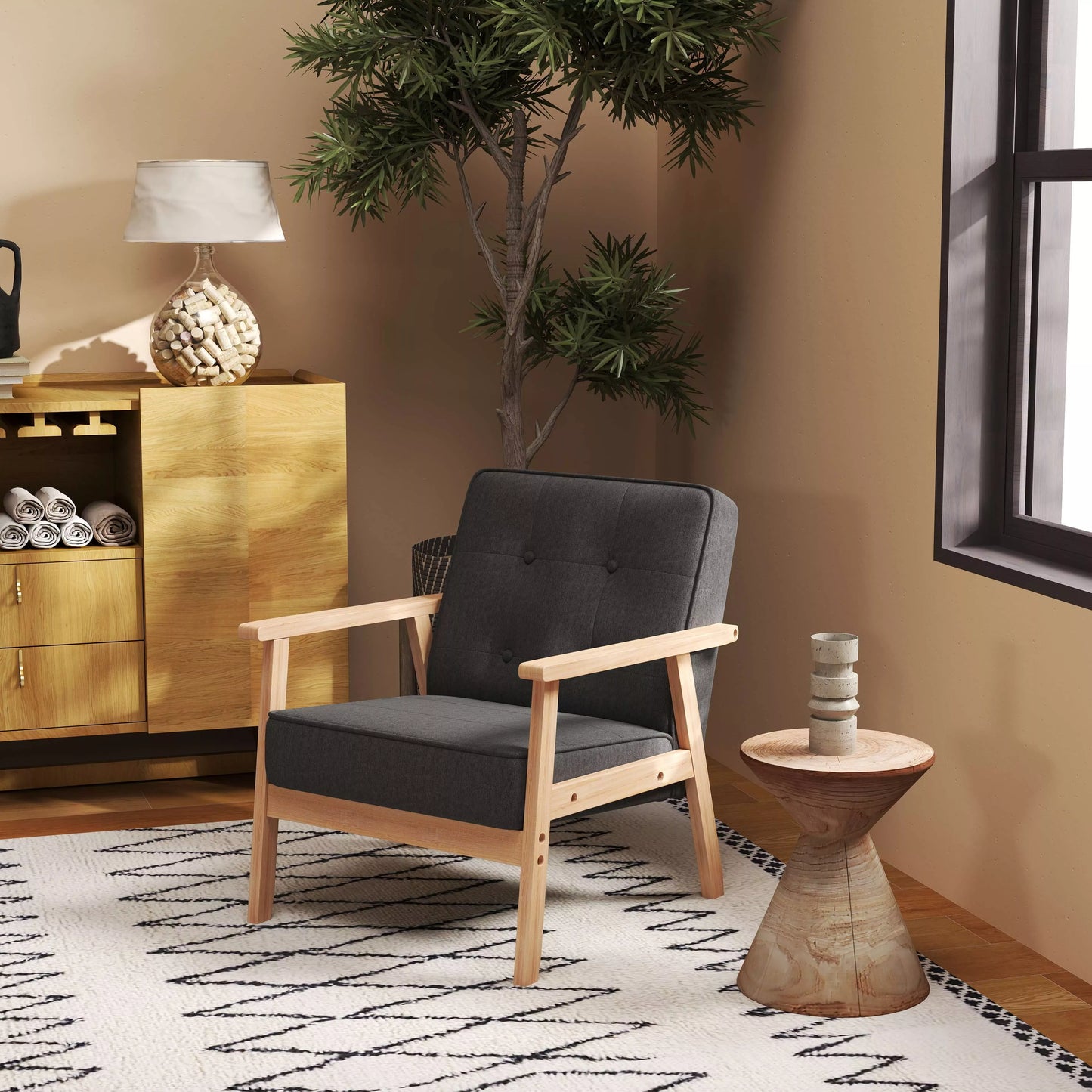 Atskiroji sofa Poilsio kėdė Minkšta kėdė su porankiais Medinis rėmas Linas Pilka 64,5 x 70 x 74 cm