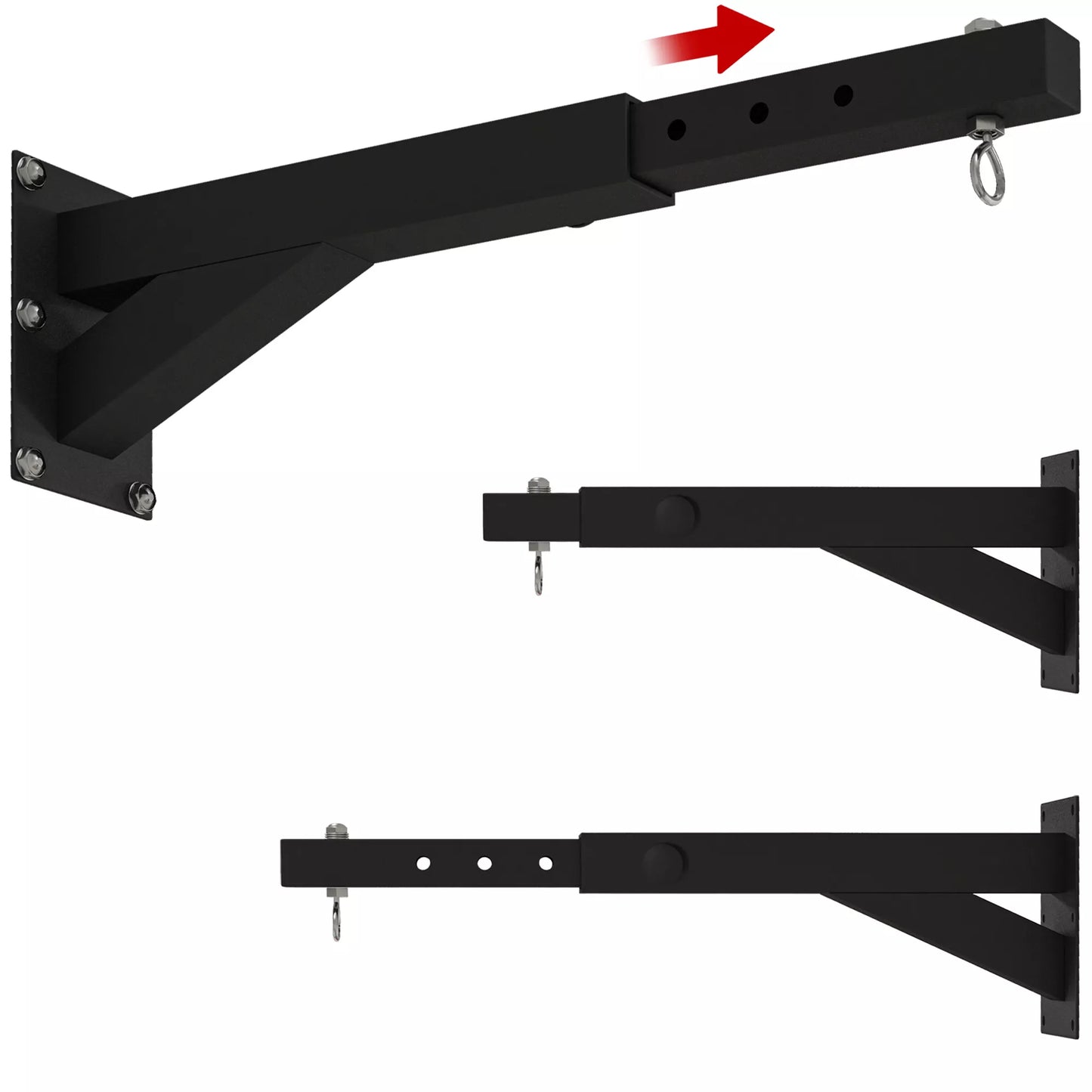 Laikiklis bokso maišui, 5 padėčių reguliuojamas ilgis, tvirtinamas prie sienos, iki 60 kg, plienas, juodas