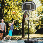 Krepšinio stovas reguliuojamu aukščiu su ratukais, juodas 160-210 cm