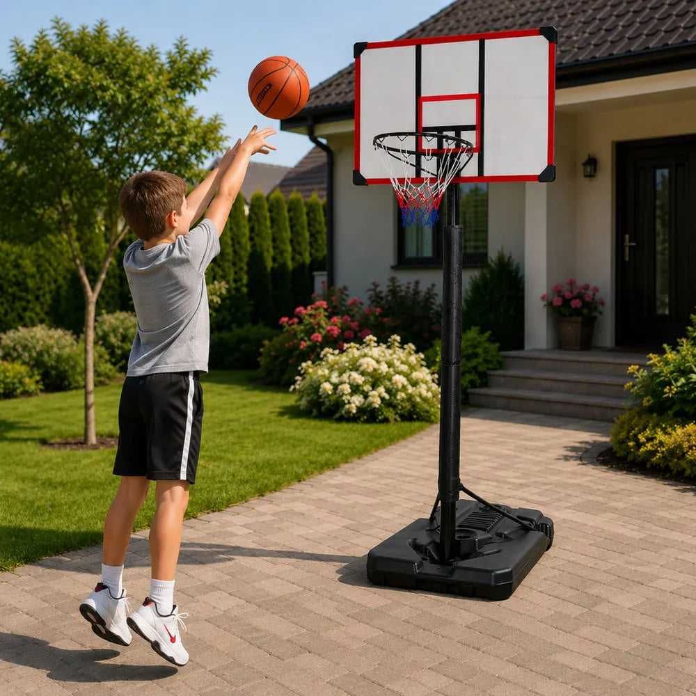 Krepšinio stovas su krepšinio lanko komplektu, 115 cm aukščio, juodas