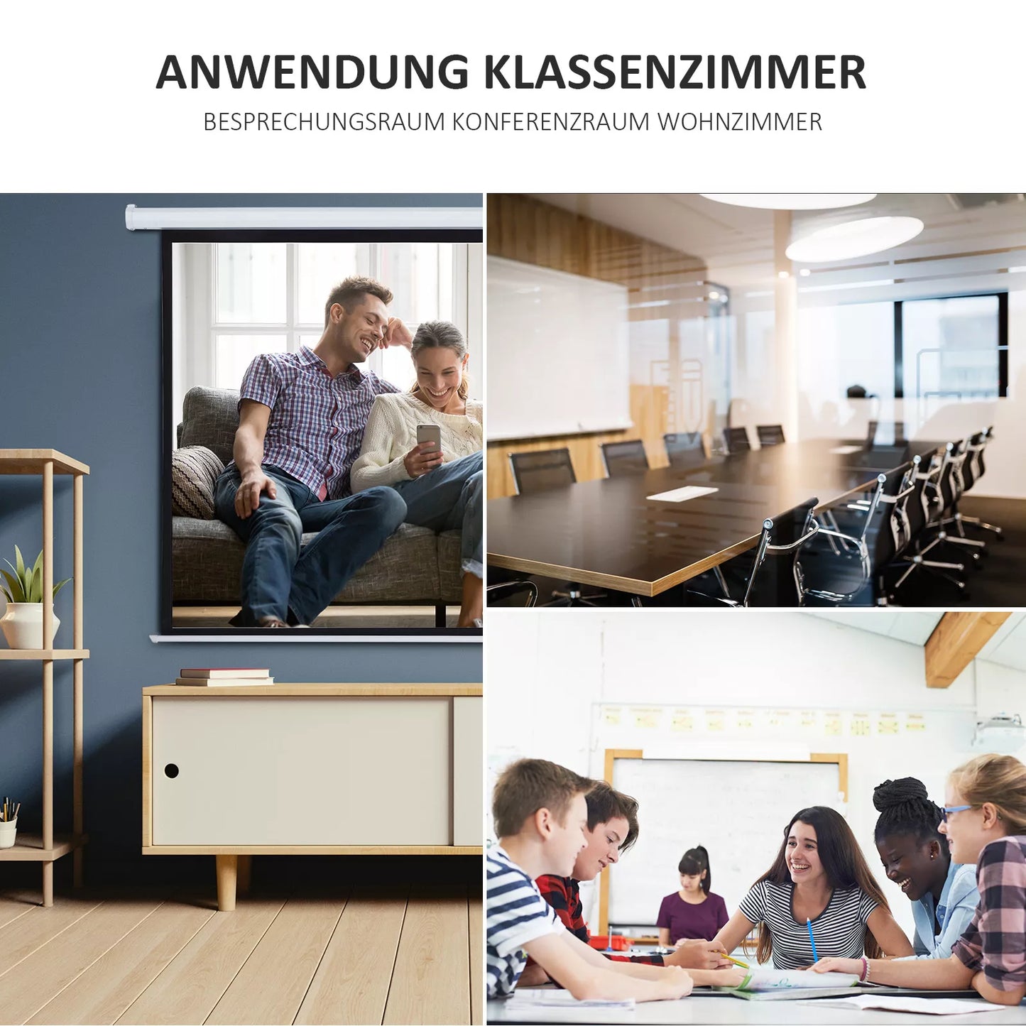 HOMCOM Projektoriaus ekranas, 100 colių, 4:3, 203x152 cm, baltas