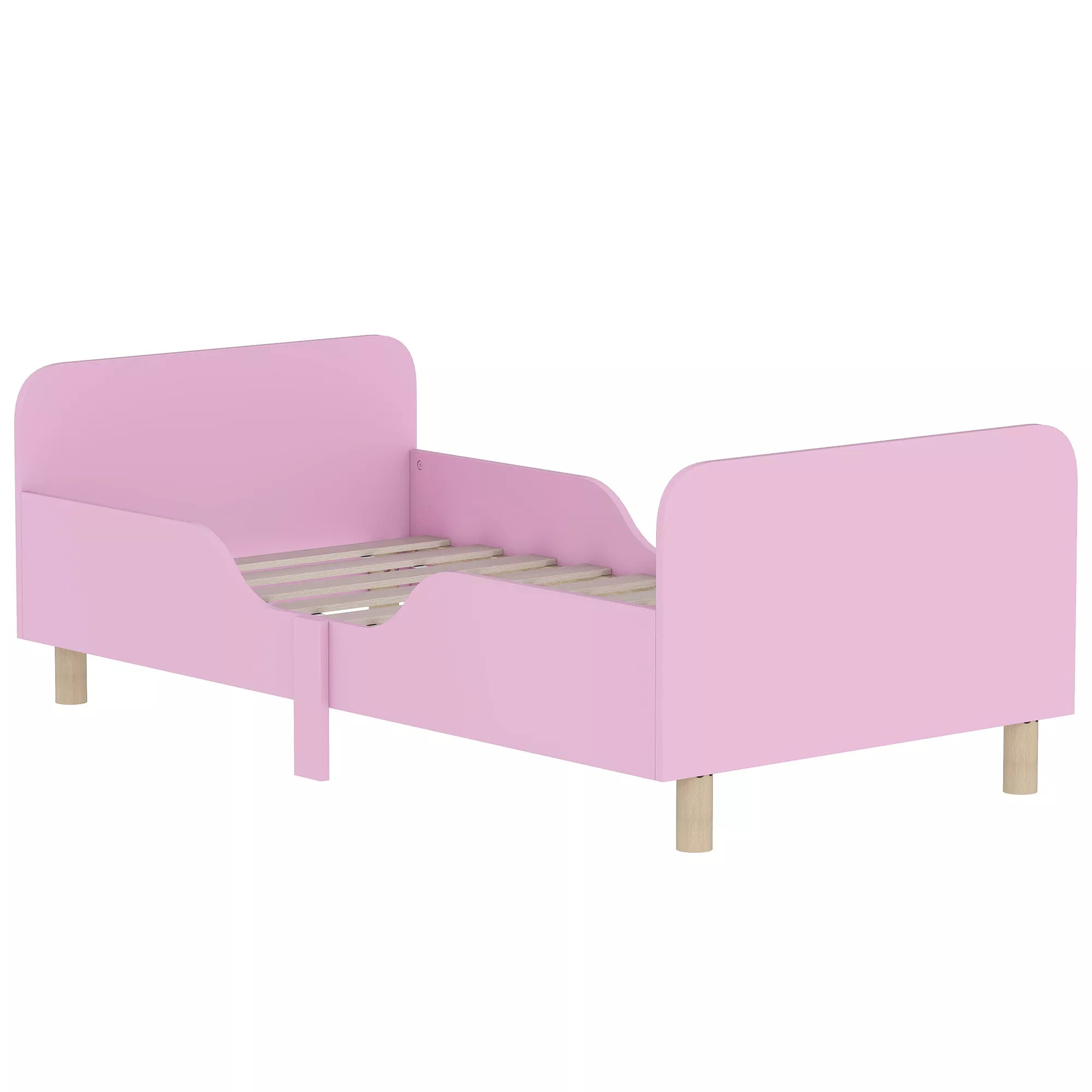 Vaikiška lova su apsauginiu turėklu 140x70 cm, 3–8 metų vaikams, rožinė