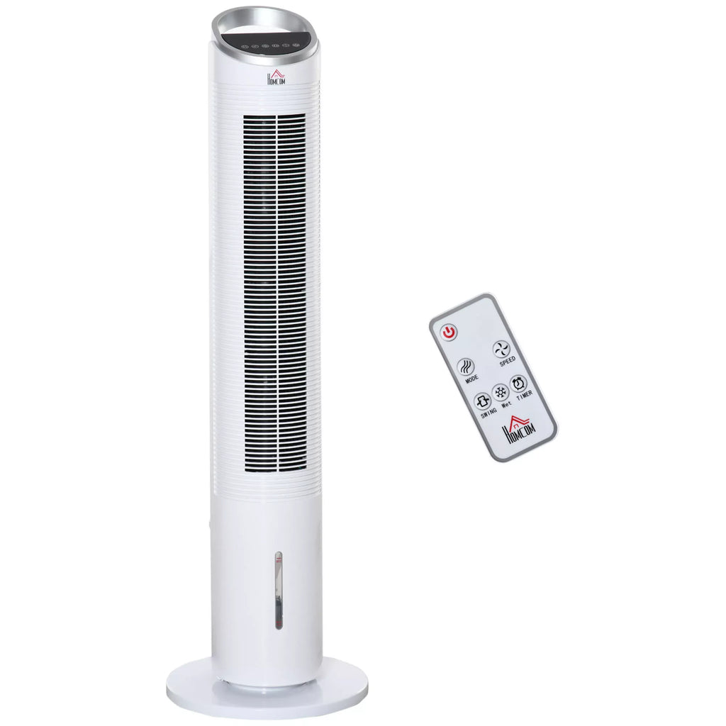 Vandens aušinimo koloninis ventiliatorius su nuotolinio valdymo pultu, 60 W, 20 m², 30 cm x 30 cm x 100,8 cm, 3 režimai, baltas