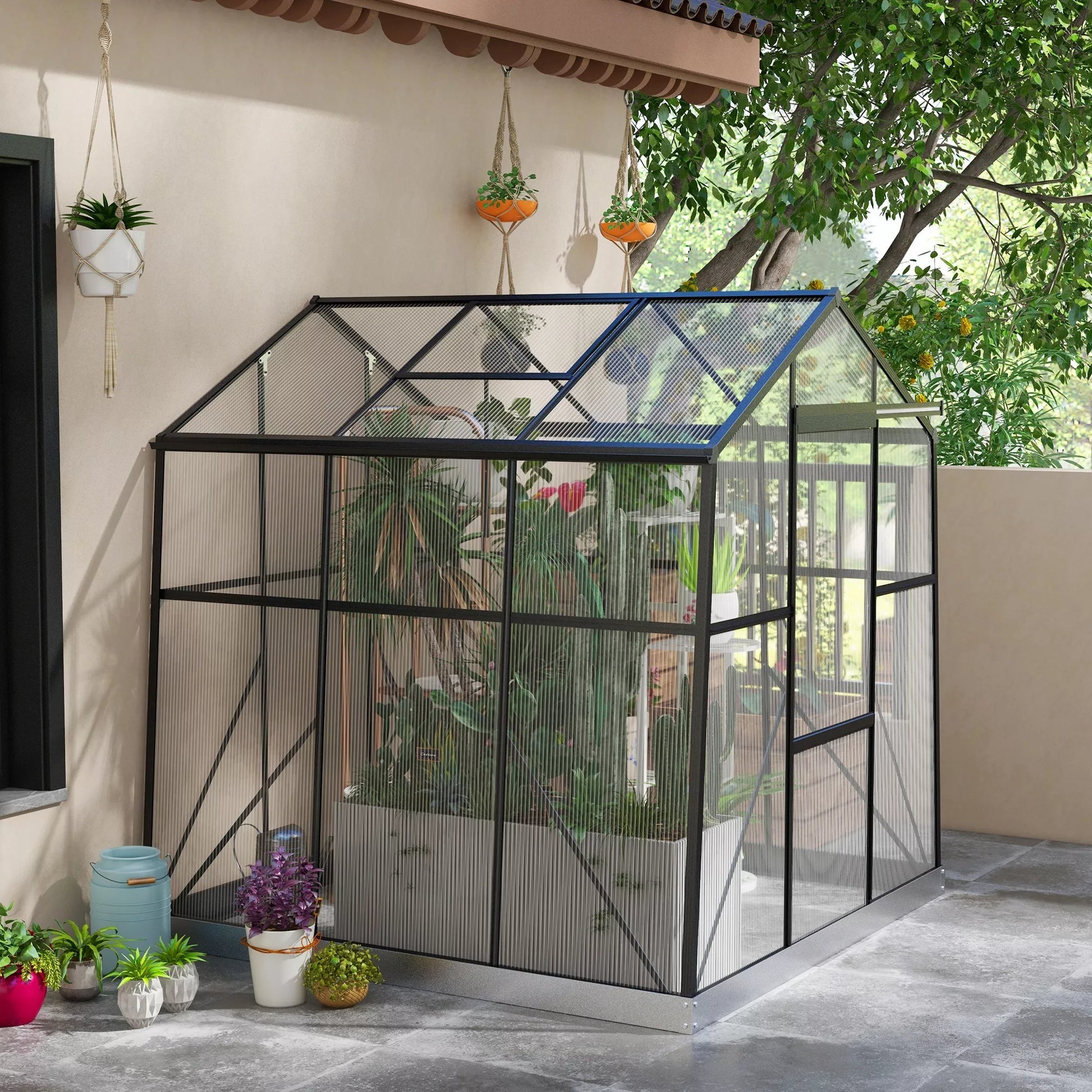 Šiltnamis Šiltnamis, atsparus oro sąlygoms, 192 x 192 x 203 cm, juodas