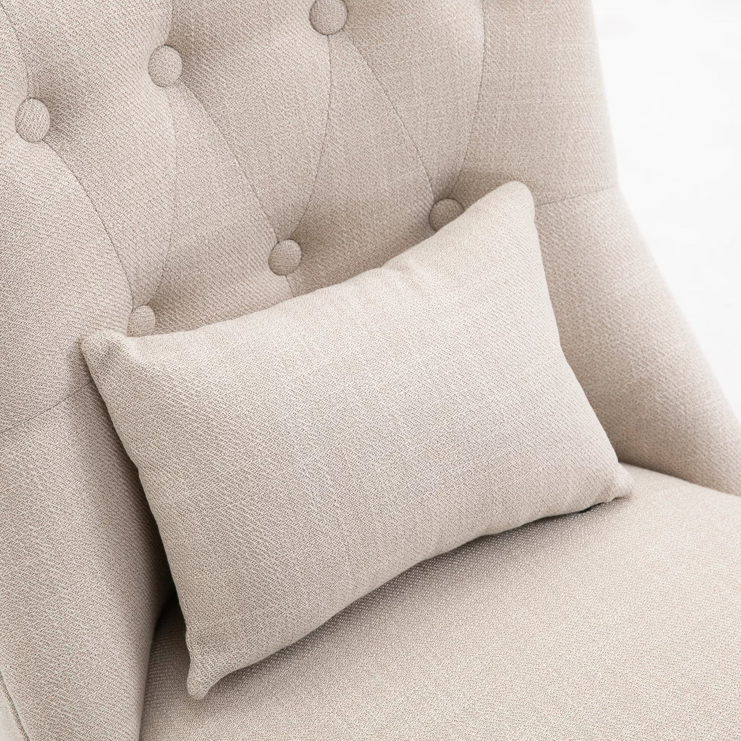 Minkštas fotelis su atlošo pagalvėle, skirtas skaitymui ir poilsiui, audinio apmušalas su lino išvaizda, 52,5 x 69 x 77 cm, kreminės baltos spalvos