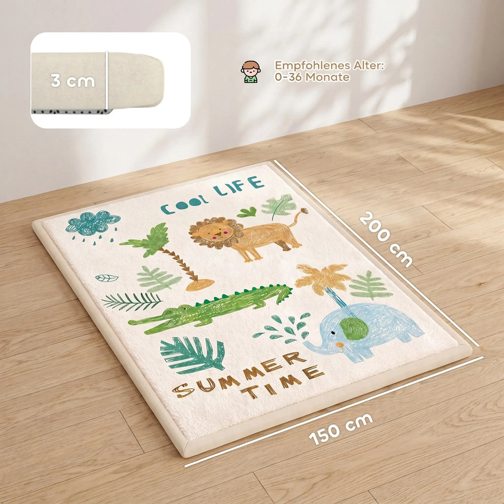 Kūdikio žaidimų kilimėlis, 150 × 200 cm, minkštas flanelinis, neslystantis, 0–3 m.