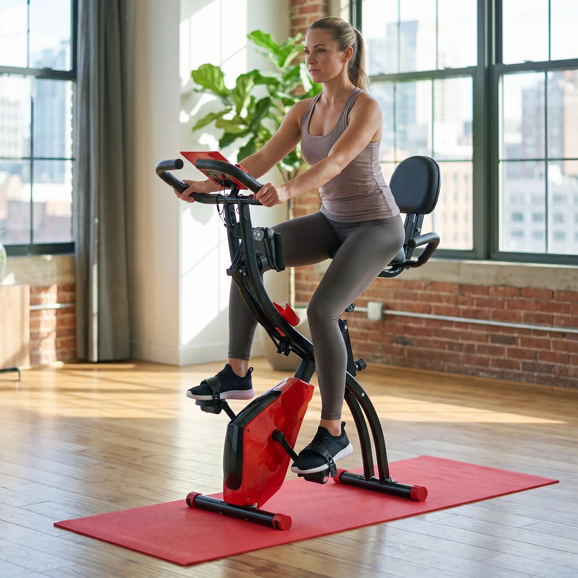Kuntinis dviratis su pasipriešinimo virvėmis, iki 120 kg, raudonas