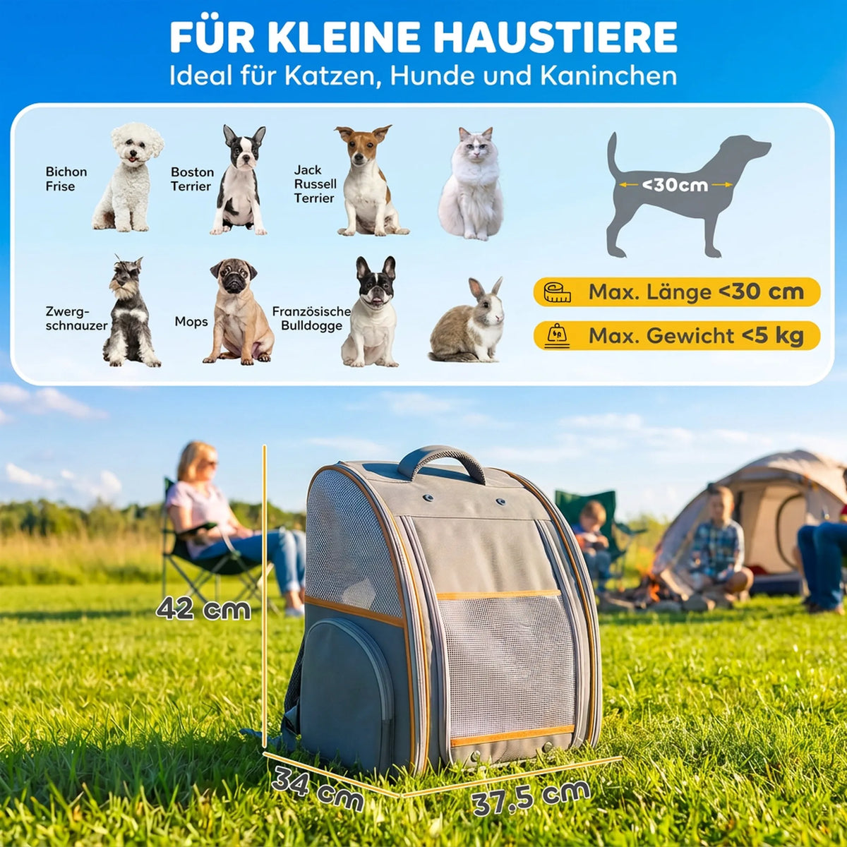 Kuprinė šunims ir katėms, sulankstoma, iki 5 kg, pilka