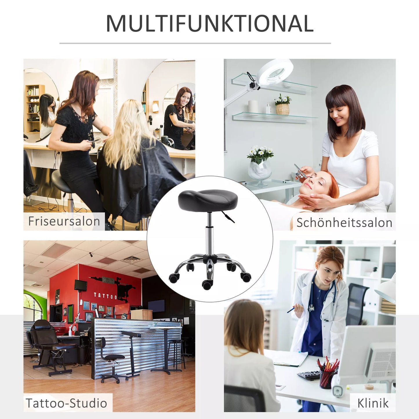 Salono taburetė su balnelio formos sėdyne, reguliuojamo aukščio, dirbtinė oda, 48x48x54-69cm, Juoda