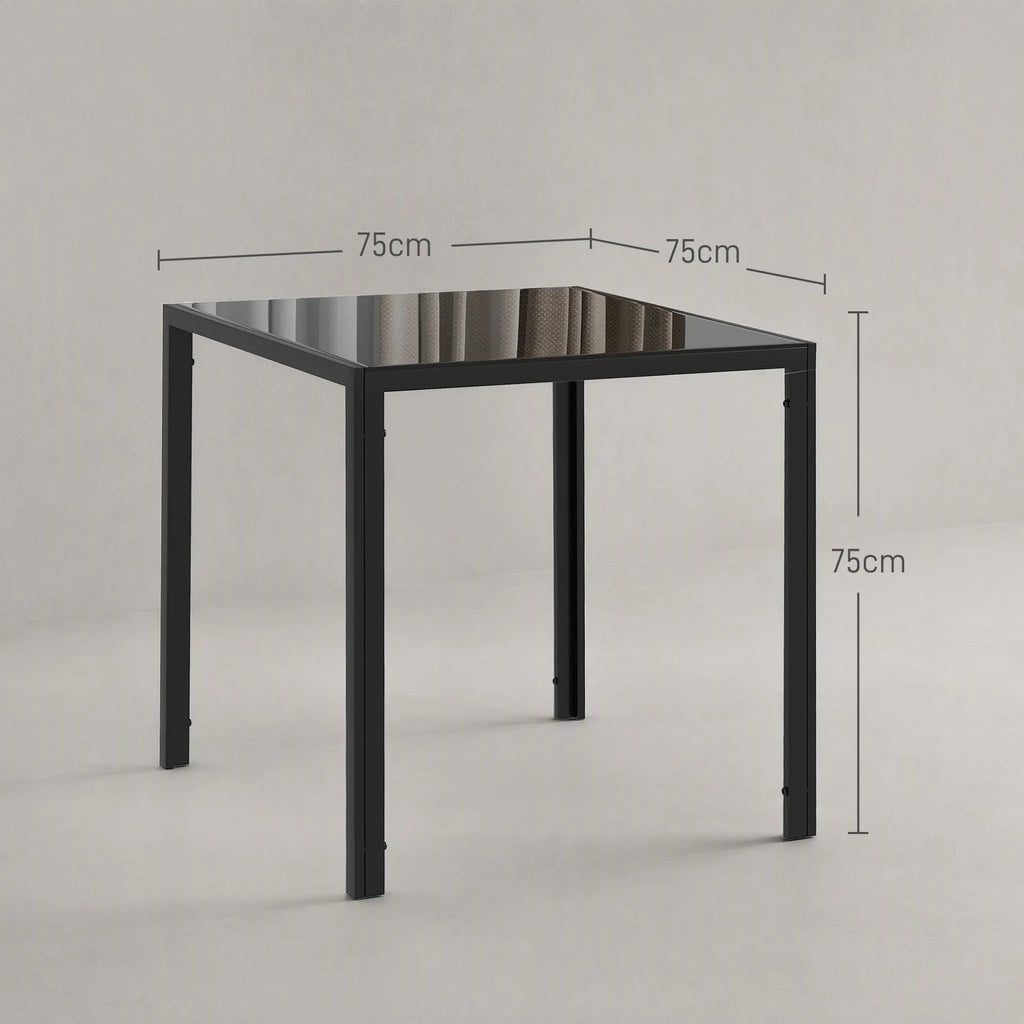 Kvadratinis valgomojo stalas 4 asmenims, 75 × 75 × 75 cm, juodas