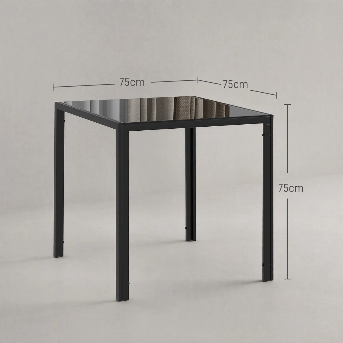 Kvadratinis valgomojo stalas 4 asmenims, 75 × 75 × 75 cm, juodas
