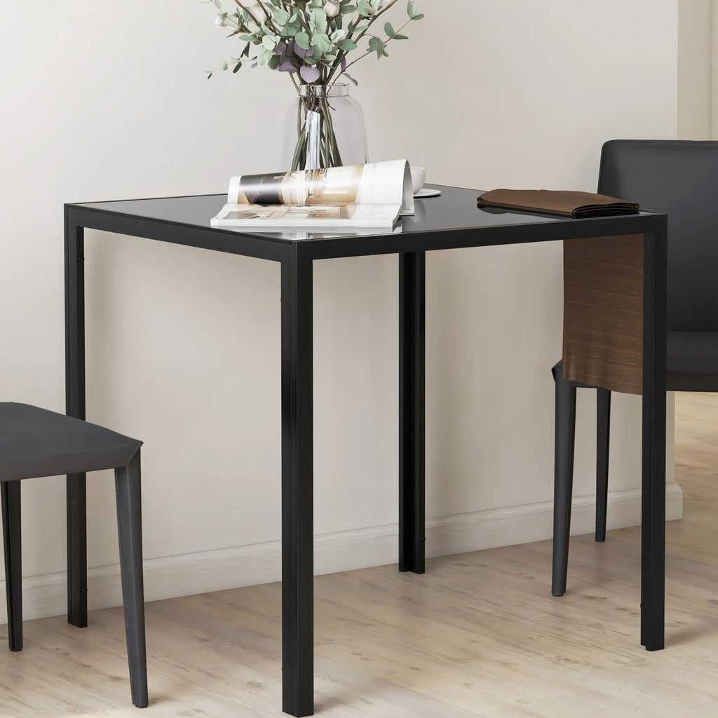 Kvadratinis valgomojo stalas 4 asmenims, 75 × 75 × 75 cm, juodas