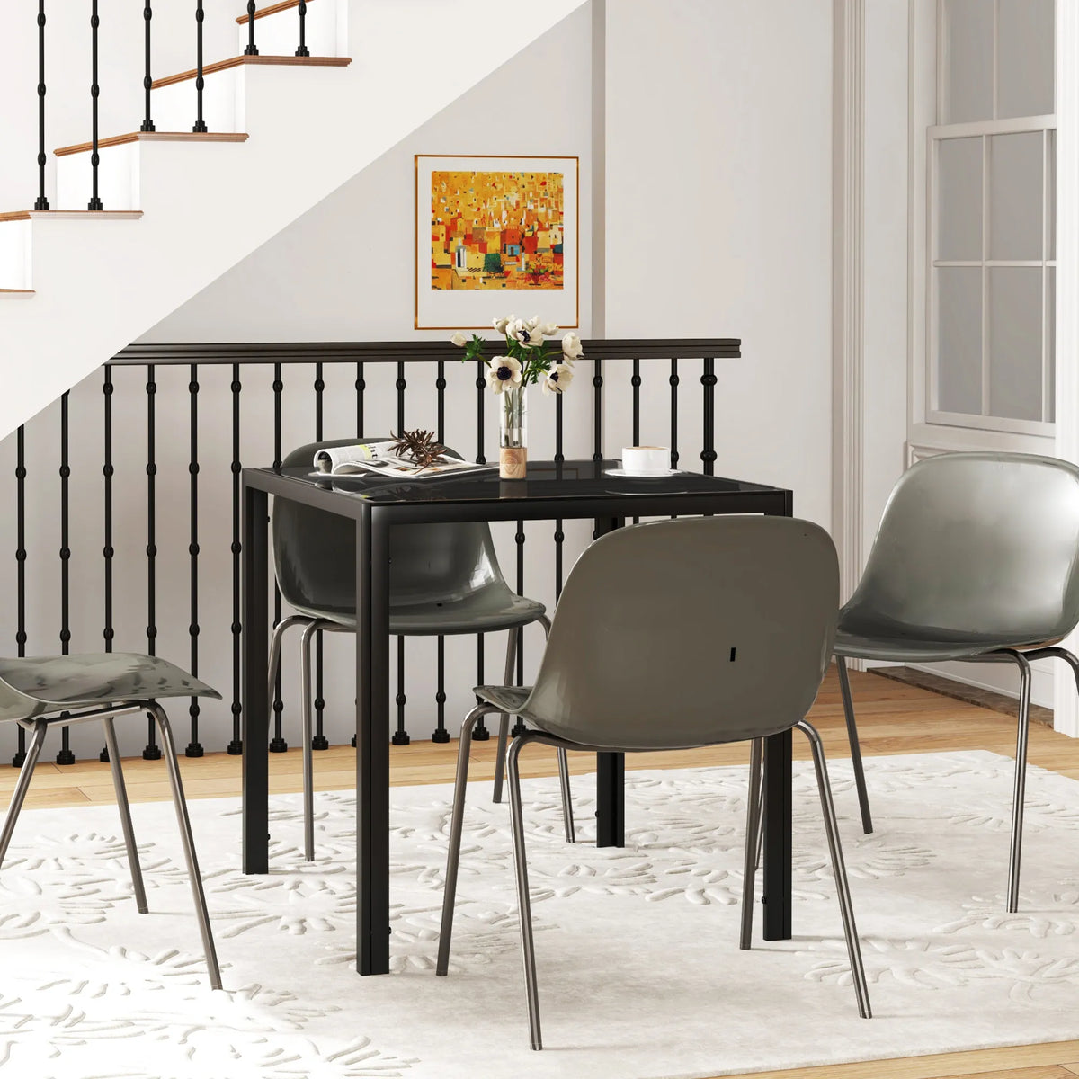 Kvadratinis valgomojo stalas 4 asmenims, 75 × 75 × 75 cm, juodas