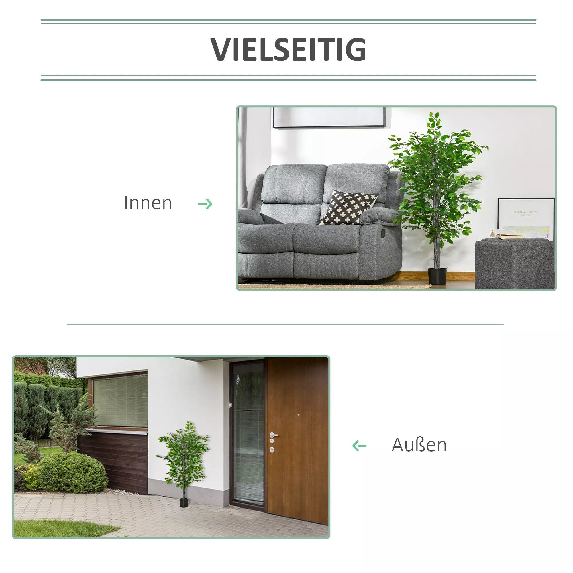 Dirbtinis medis, dirbtinis fikuso augalas, realistiškas išvaizda, cementinis vazonas, 135 cm, lengvai prižiūrimas, plastikas, žalias