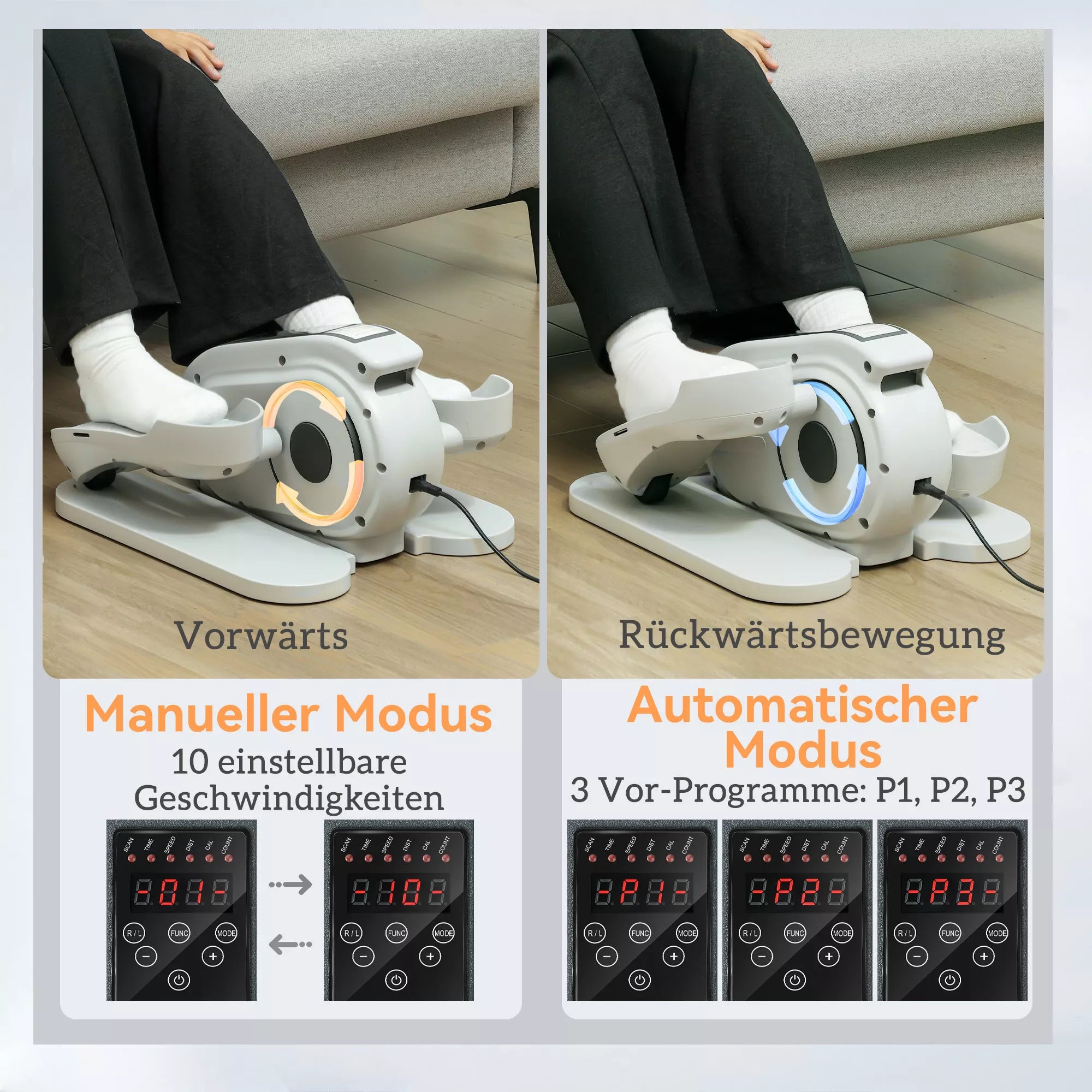 Sėdimojo treniruoklio, mini elipsinio treniruoklio su LCD monitoriumi, nuotolinio valdymo pultu, 10 reguliuojamų greičio lygių, baltos spalvos