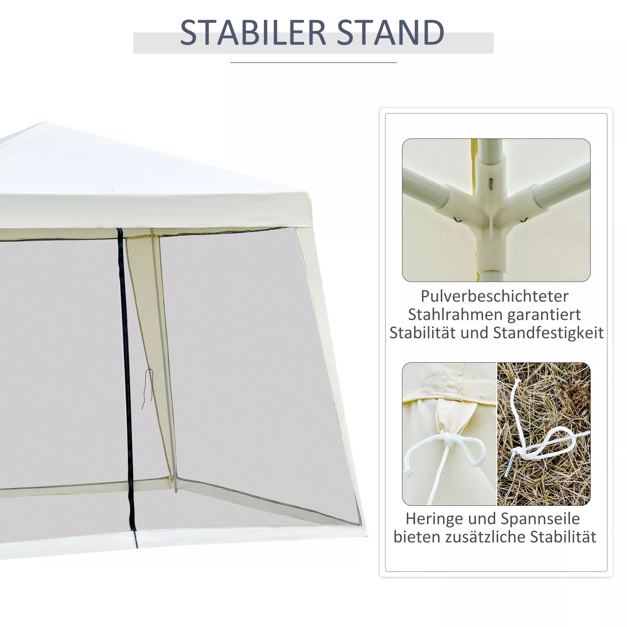 Sodo paviljonas Paviljonas Šventinis palapinė Vėtrinė palapinė su moskitine tinkleliu Metalo + poliesterio kreminės spalvos 3 x 3 m