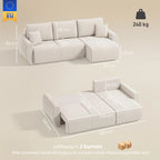 L formos sofa lova su patalynės dėže, veliūrinė, smėlio spalvos