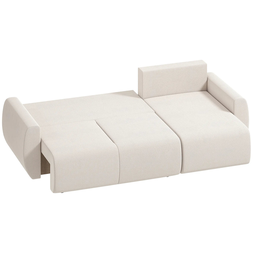 L formos sofa lova su patalynės dėže, veliūrinė, smėlio spalvos